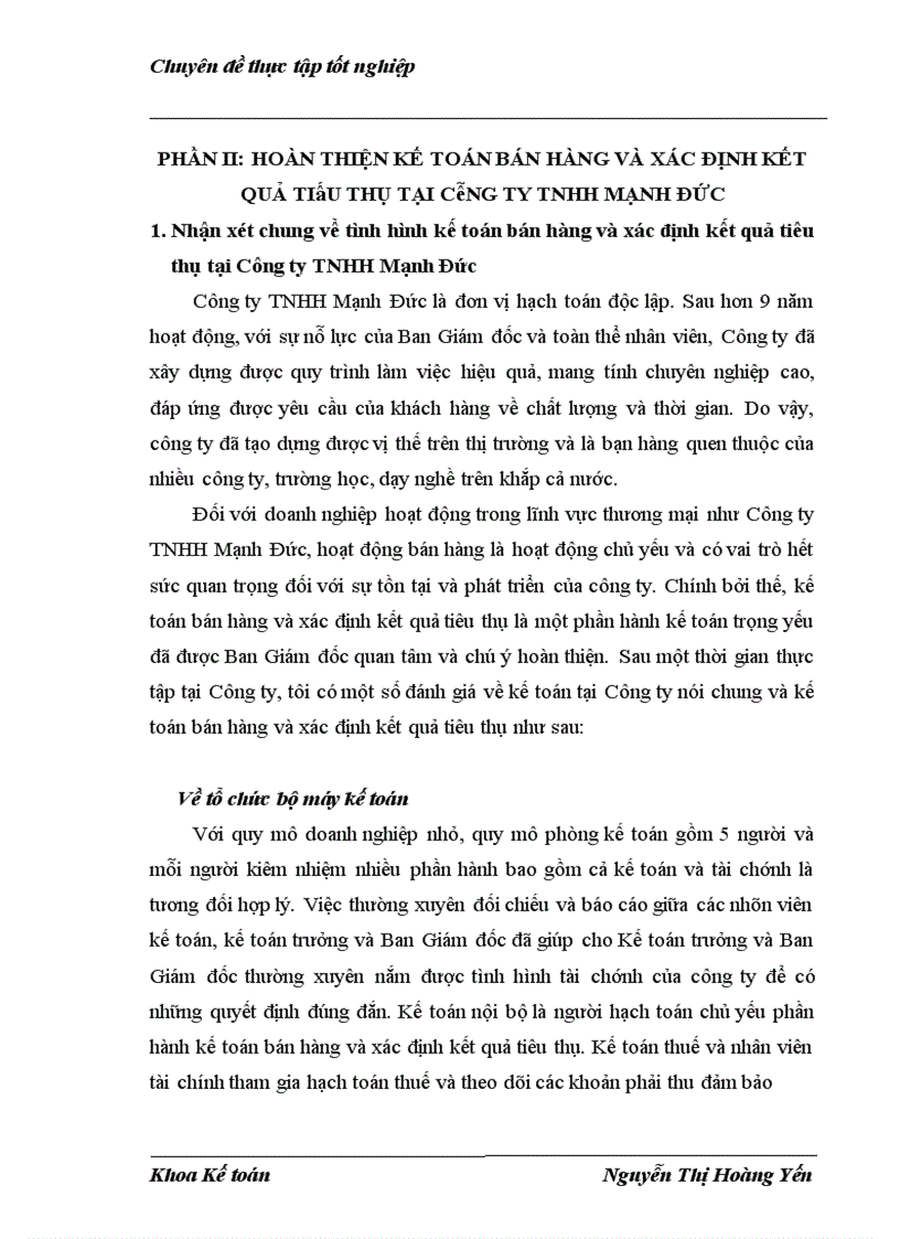image for page Hoàn thiện công tác kế toán bán hàng và xác định kết quả bán hàng tại Công ty TNHH Mạnh Đức