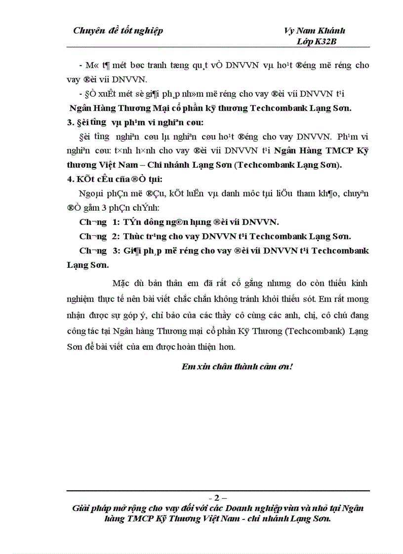 image for page Giải phỏp mở rộng cho vay đối với cỏc doanh nghiệp vừa và nhỏ tại Ngõn hàng TMCP Kỹ thương Việt Nam – Chi nhỏnh Lạng Sơn