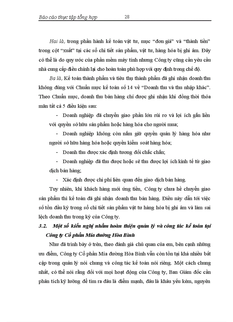 image for page Đánh giá thực trạng và một số kiến nghị nhằm hoàn thiện quản lý và tổ chức kế toán tại Công ty Cổ phần Mía đường Hòa Bình