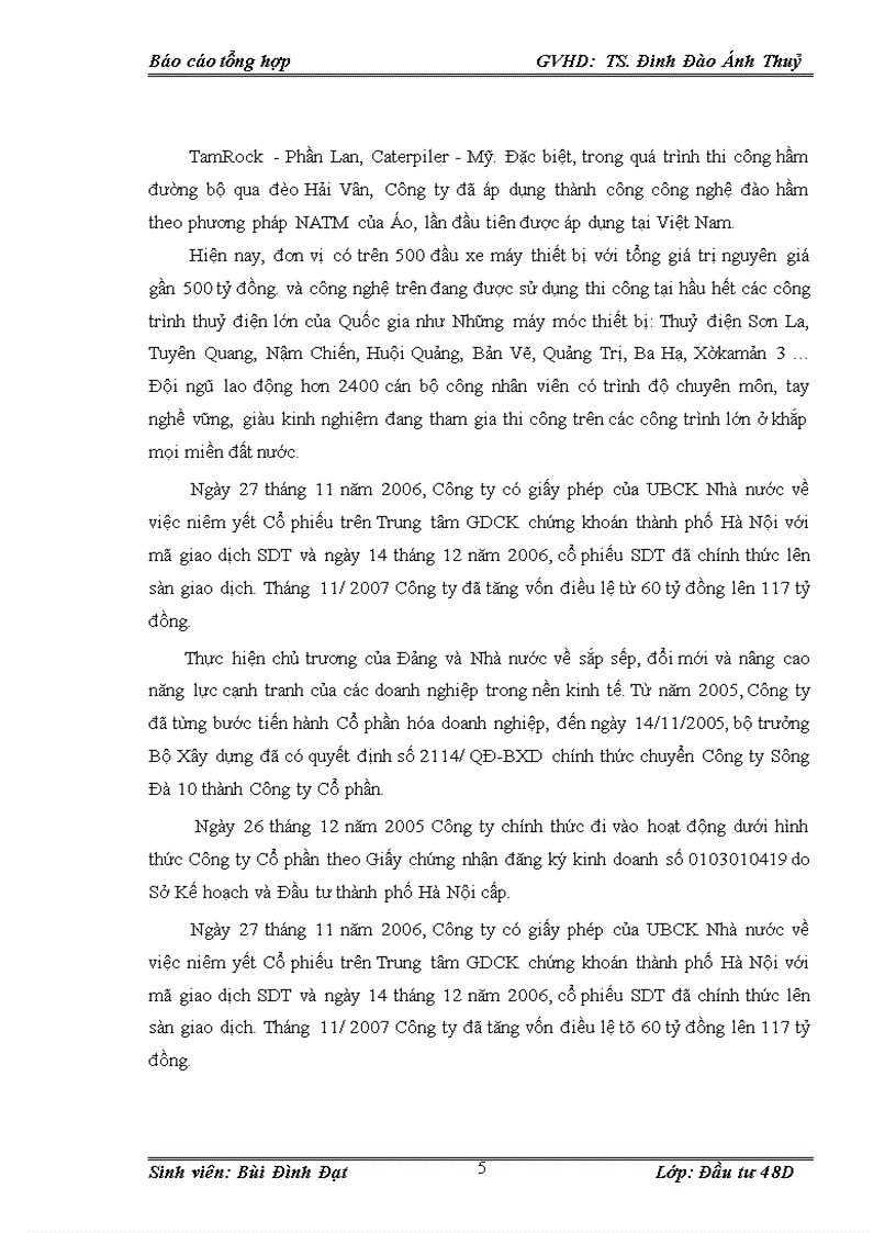 image for page Hoạt động đầu tư của CÔNG TY CỔ PHẦN SÔNG ĐÀ 10