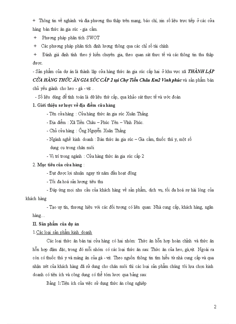 image for page Phân tích và đánh giá dự án thành lập “Cửa Hàng Thức Ăn Gia Súc Xuân Thắng”