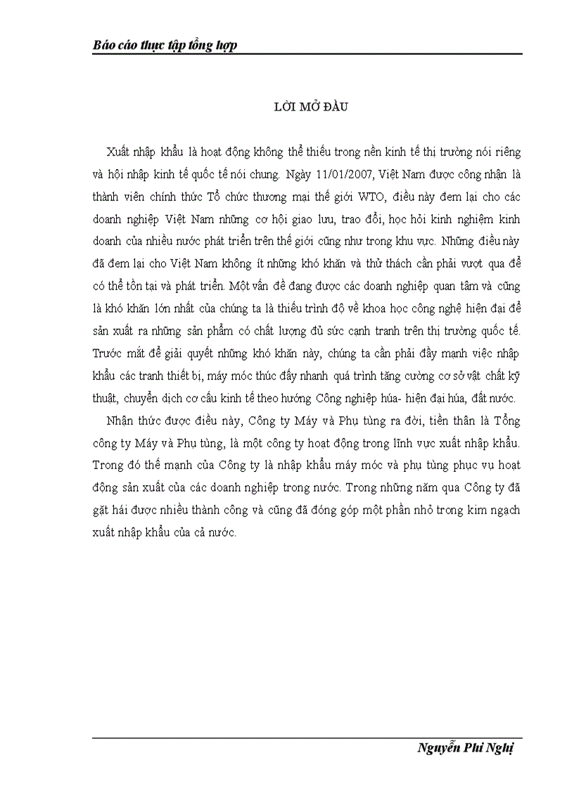 image for page Báo cáo thực tập tại Công ty Máy và Phụ tùng