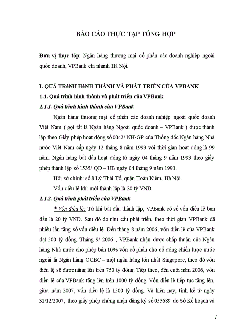 image for page Báo cáo thực tập tại Ngân hàng thương mại cổ phần các doanh nghiệp ngoài quốc doanh, VPBank chi nhánh Hà Nội.