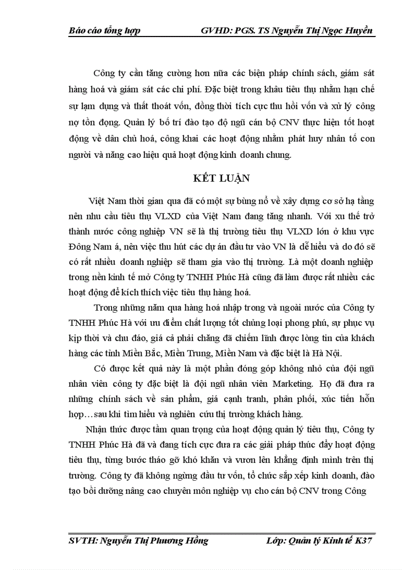 image for page Công tác Quản Lý tiêu thụ hàng hoá tại Công ty TNHH Phúc Hà