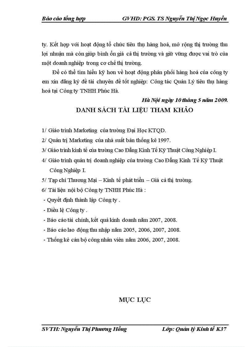 image for page Công tác Quản Lý tiêu thụ hàng hoá tại Công ty TNHH Phúc Hà