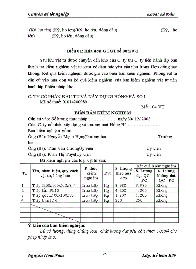 image for page Hoàn thiện kế toán nguyên vật liệu trong C.ty Cổ phần Đầu tư và xây dựng Hồng Hà số 1