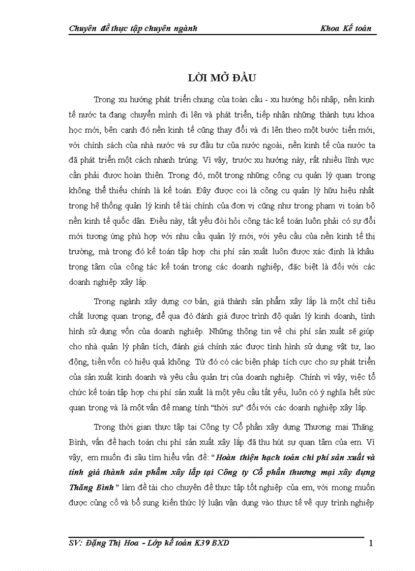 image for page Hoàn thiện hạch toán chi phí sản xuất và tính giá thành sản phẩm xây lắp tại Công ty Cổ phần thương mại xây dựng Thăng Bình