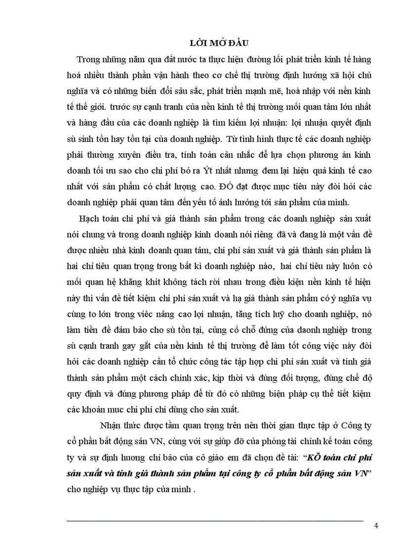 Kế toán tập hợp chi phí sản xuất và tính giá thành sản phẩm ở công ty cổ phần bất động sản VN
