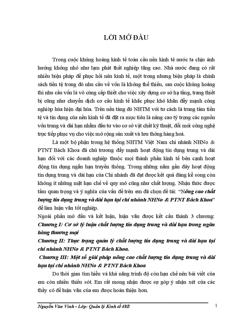 image for page Nâng cao chất lượng tín dụng trung và dài hạn tại chi nhánh NHNo&PTNT Bách Khoa