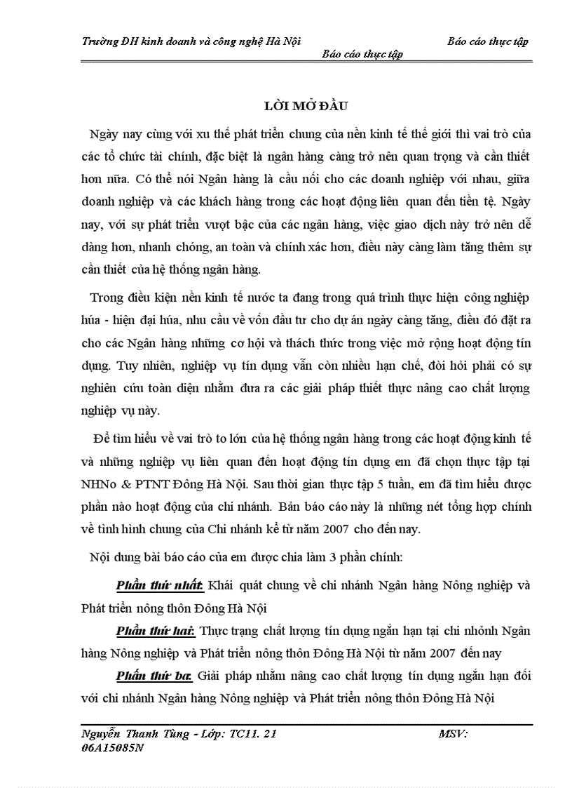 image for page Thực trạng chất lượng tín dụng ngắn hạn tại chi nhánh Ngân hàng Nông nghiệp và Phát triển nông thôn Đông Hà Nội