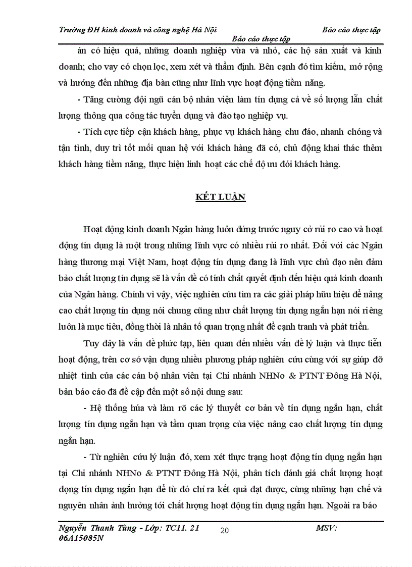 image for page Thực trạng chất lượng tín dụng ngắn hạn tại chi nhánh Ngân hàng Nông nghiệp và Phát triển nông thôn Đông Hà Nội