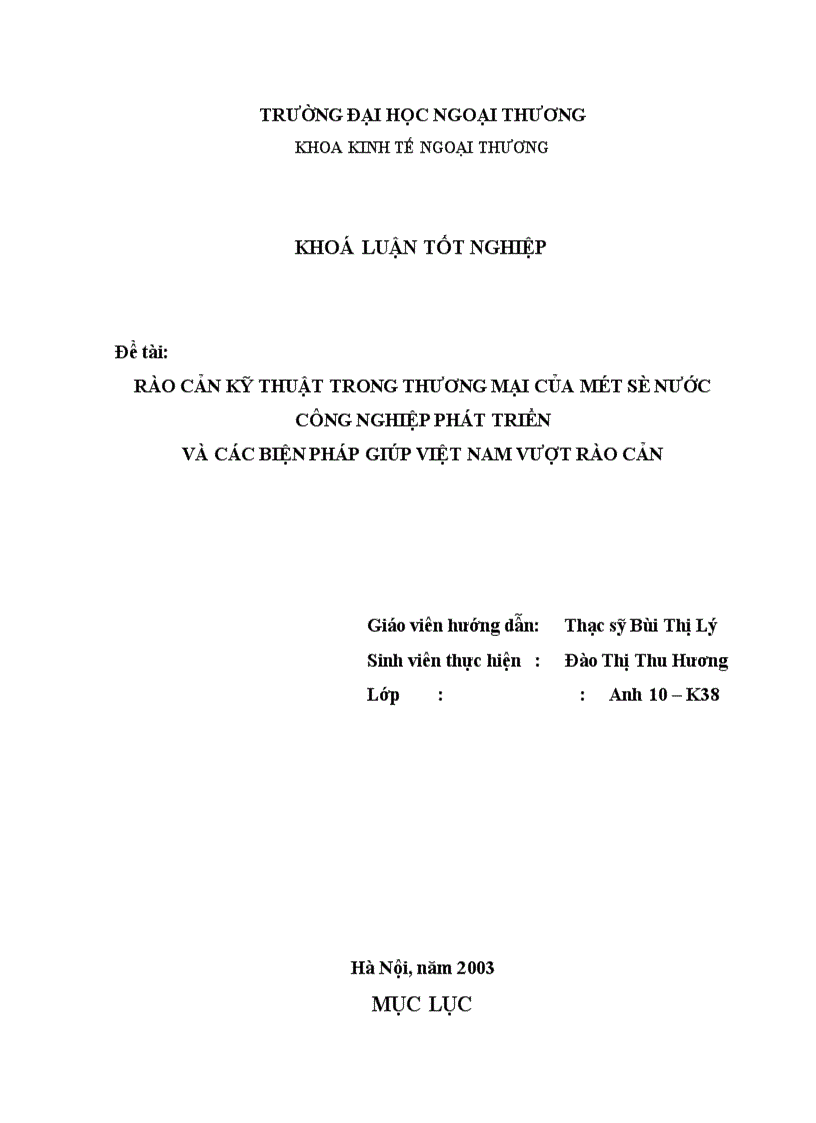 Rào cản kỹ thuật trong thương mại của một số nước công nghiệp phát triển và các biện pháp giúp việt nam vượt rào cản