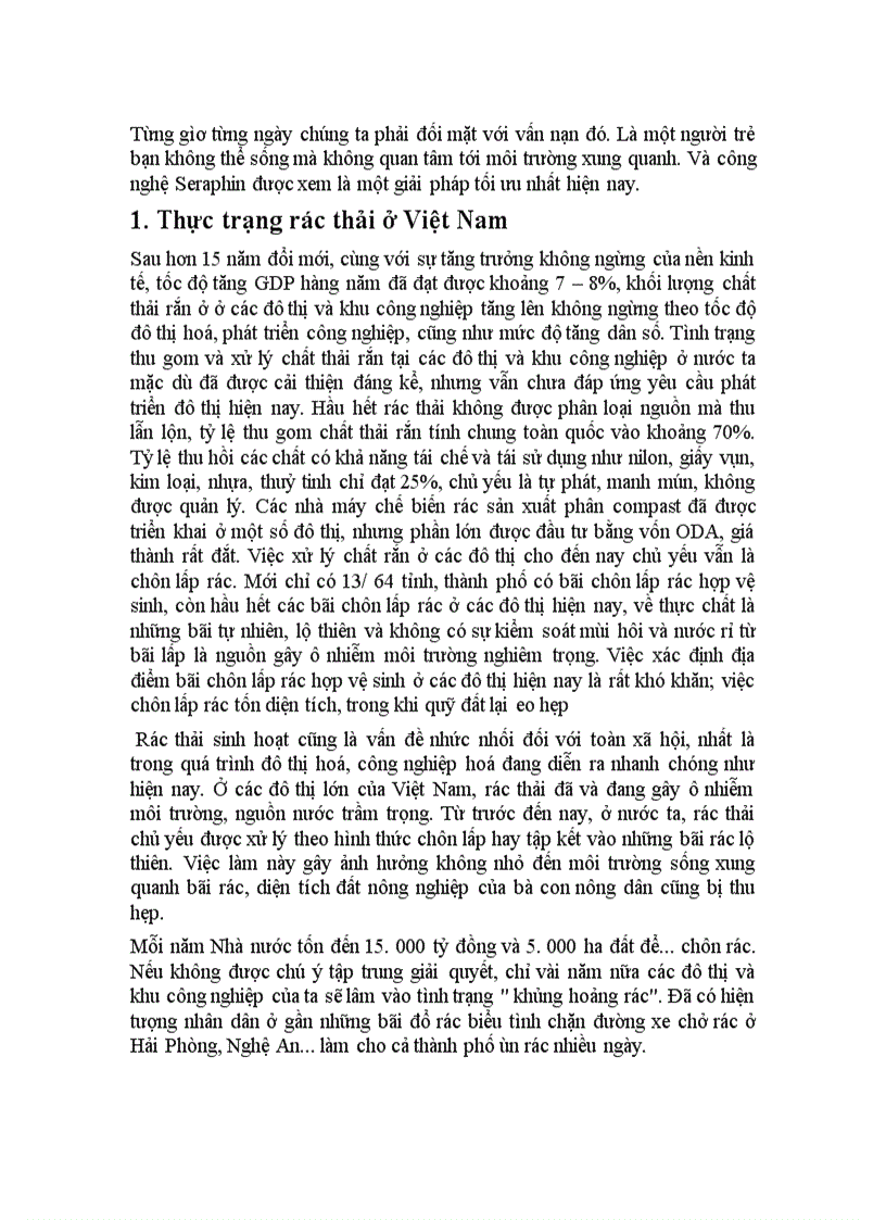 image for page Công nghệ Seraphin – Qui trình xử lý rác thải ở Việt Nam -Lý do chọn đề tài