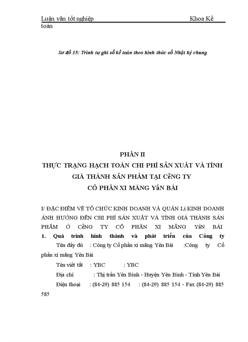 image for page Hạch toán tập hợp chi phí sản xuất và tính giá thành sản phẩm tại Công ty cổ phần xi măng Yên Bái