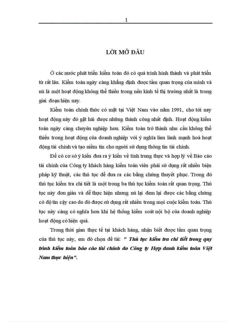 image for page Thủ tục kiểm tra chi tiết trong quy trình kiểm toán báo cáo tài chính do Công ty Hợp danh kiểm toán Việt Nam thực hiện