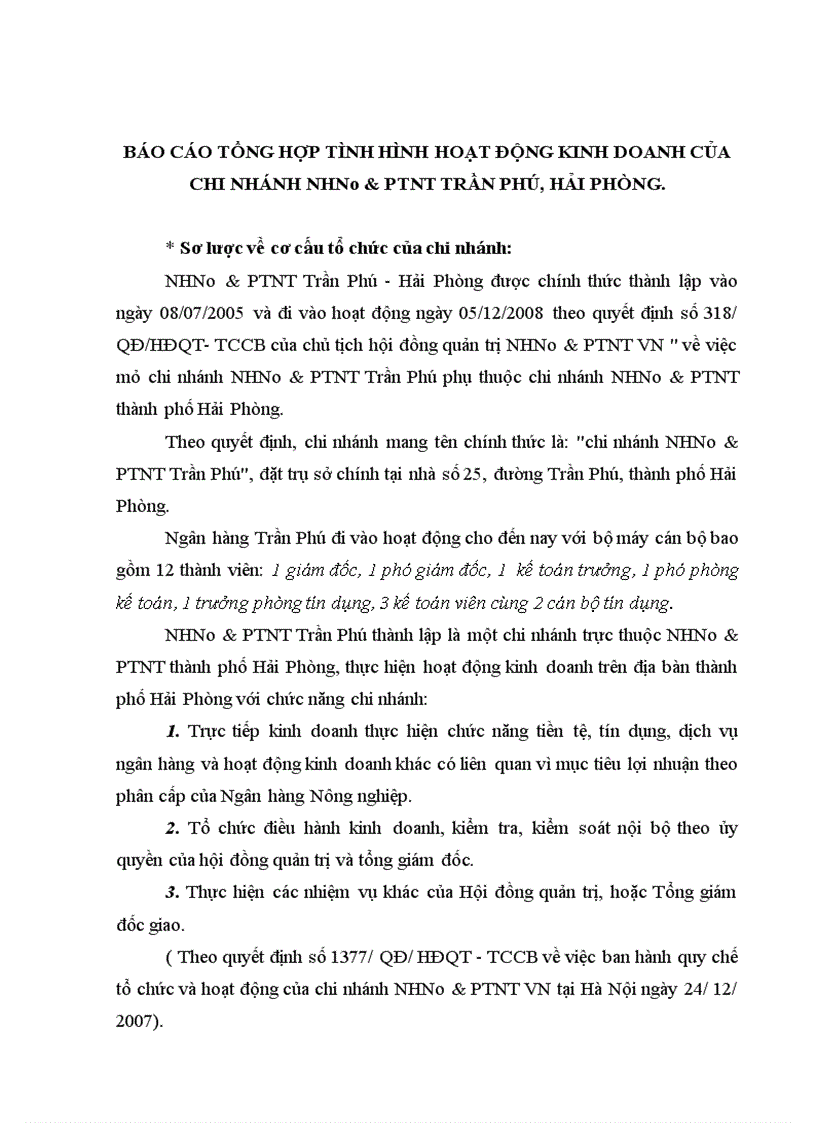 image for page Báo cáo tổng hợp tình hình hoạt động kinh doanh của chi nhánh NHNo & PTNT Trần Phú, Hải Phòng.