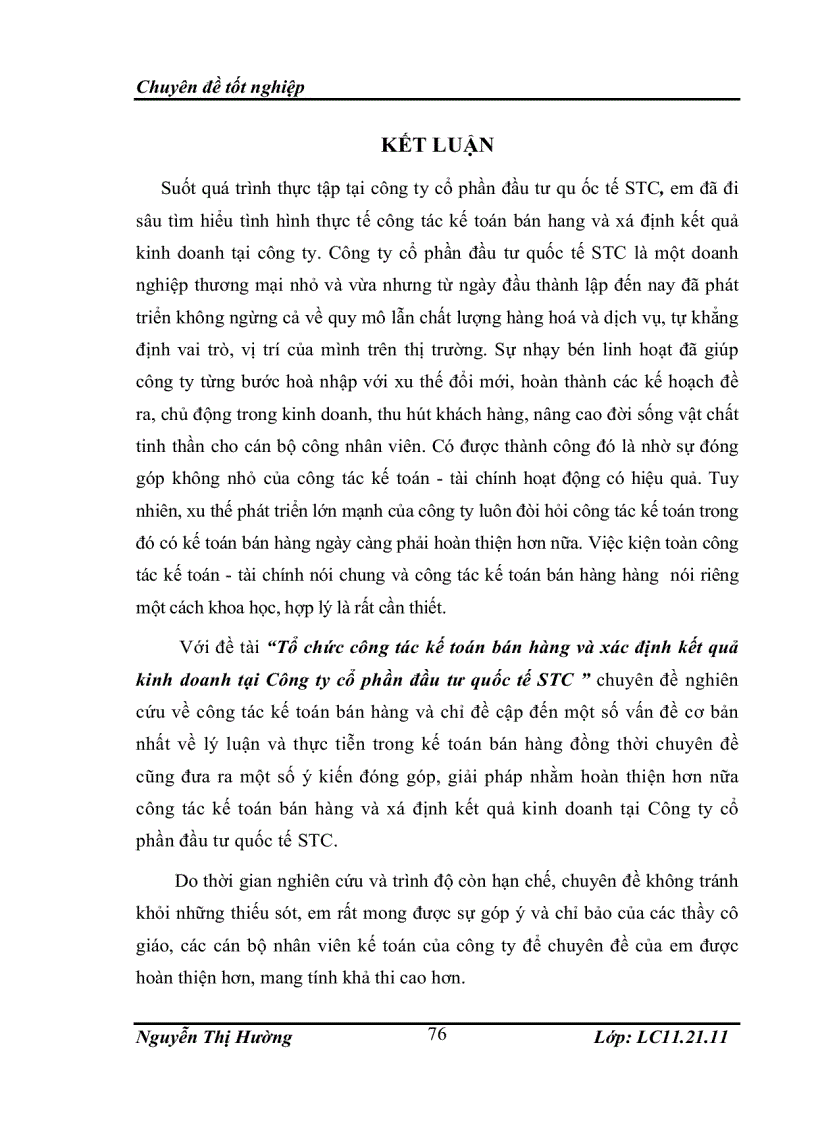 image for page Tổ chức công tác kế toán bán hàng và xác định kết quả kinh doanh tại công ty cổ phần đầu tư quốc tế STC