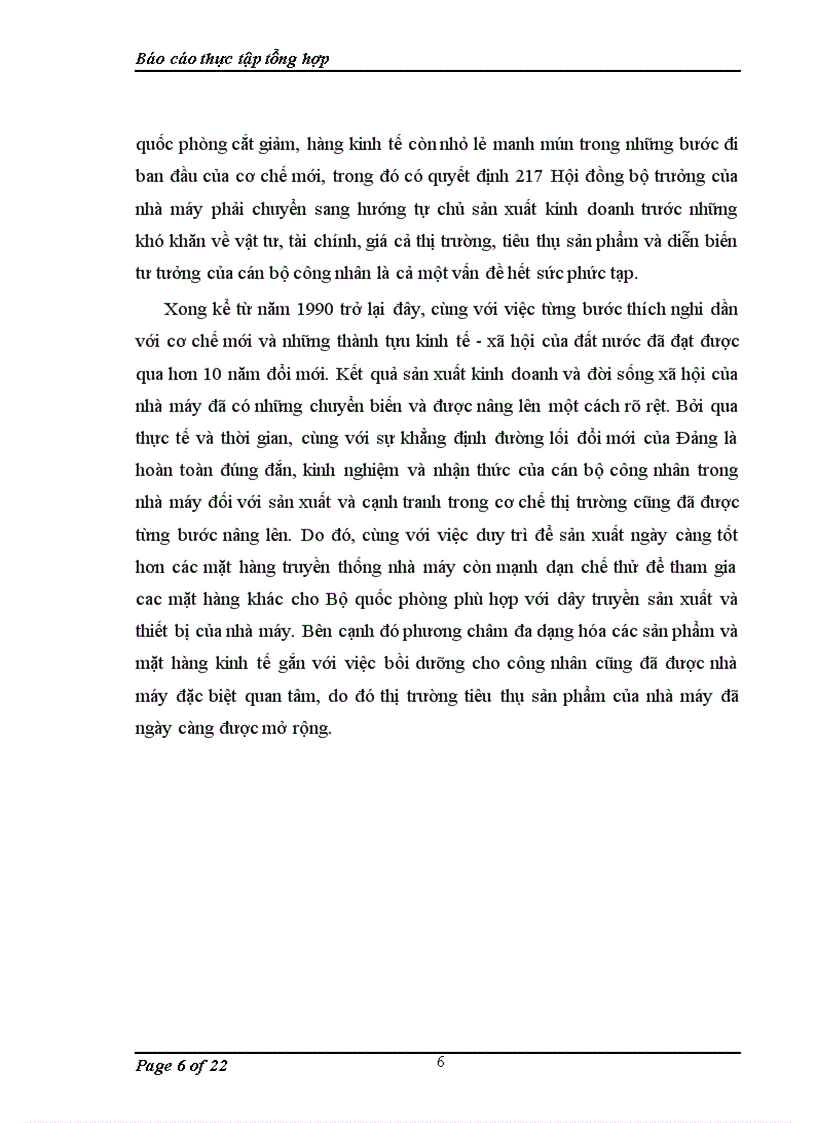 Báo cáo thực tập tổng hợp: Phân tích đánh giá thực trạng qúa trình sản xuất kinh doanh nhà máy cơ khí chính xác 29.
