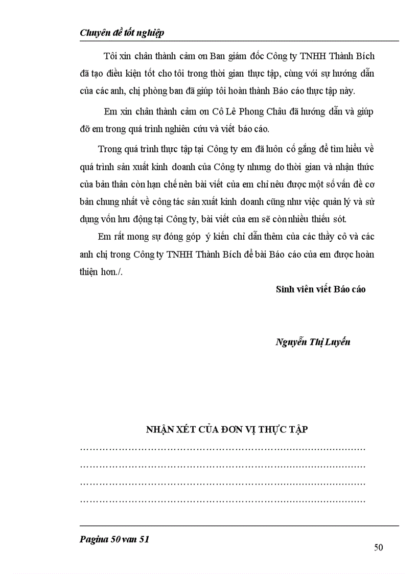 image for page Giải pháp nâng cao hiệu quả sử dụng Vốn lưu động tại Công ty TNHH Thành Bích