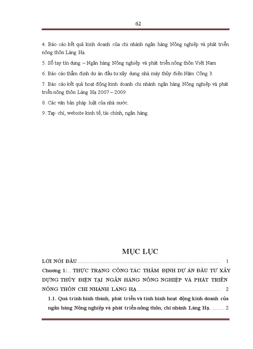 image for page Hoàn thiện công tác thẩm định dự án đầu tư xây dựng thủy điện tại ngân hàng Nông nghiệp và phát triển nông thôn – chi nhánh Láng Hạ