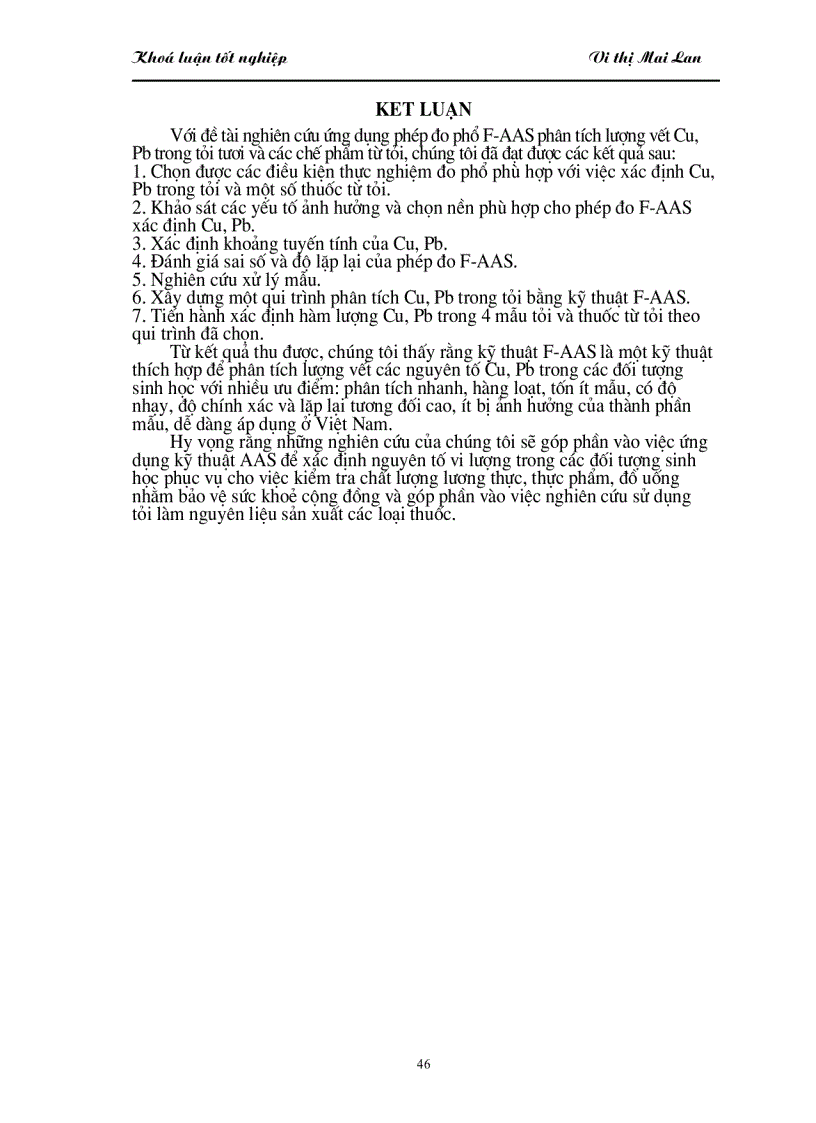 image for page Ứng dụng phép đo phổ F-AAS phân tích lượng vết Cu, Pb trong tỏi tươi và các chế phẩm từ tỏi
