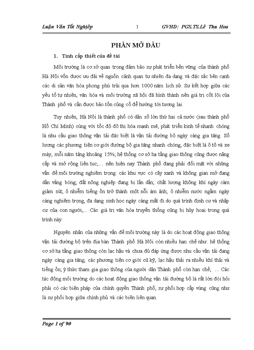 image for page Lồng ghép các vấn đề bảo vệ môi trường trong quy hoạch phát triển hệ thống giao thông đường bộ tại Hà Nội giai đoạn 2010-2020