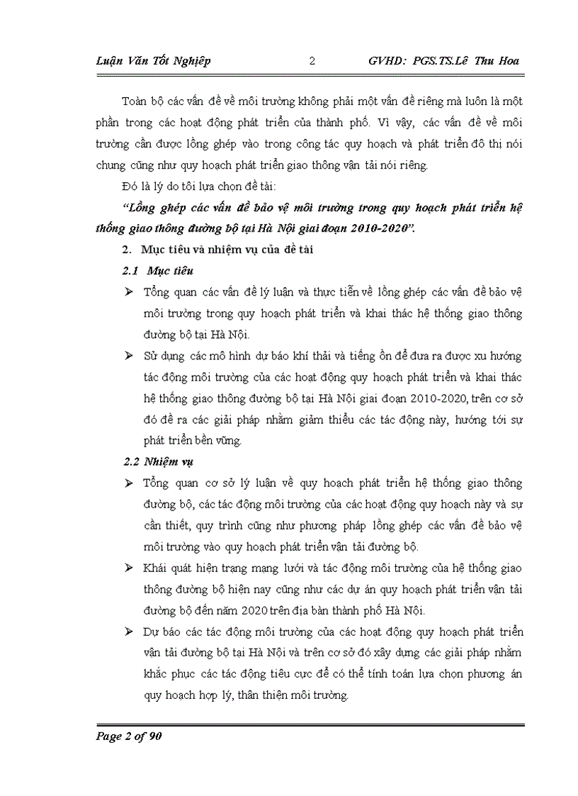 image for page Lồng ghép các vấn đề bảo vệ môi trường trong quy hoạch phát triển hệ thống giao thông đường bộ tại Hà Nội giai đoạn 2010-2020