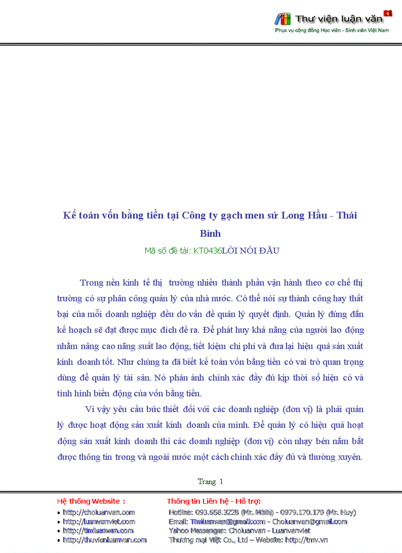 image for page Kế toán vốn bằng tiền tại Công ty gạch men sứ Long Hầu - Thái Bình