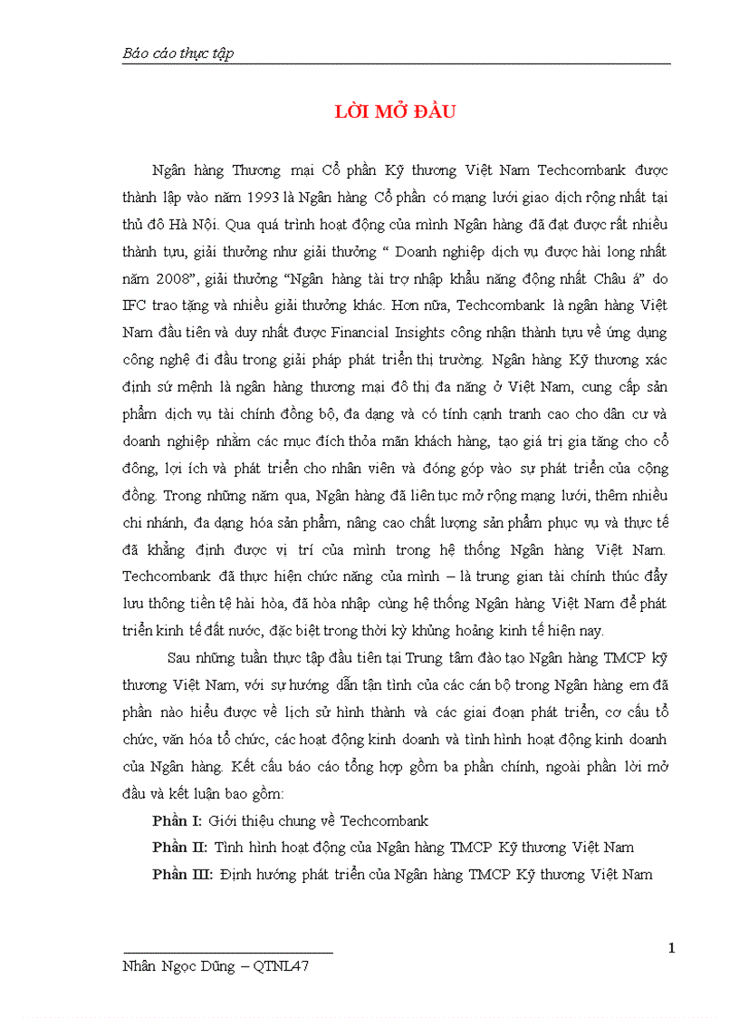 image for page Báo cáo thực tập tại Ngân hàng TMCP Kỹ thương Việt Nam