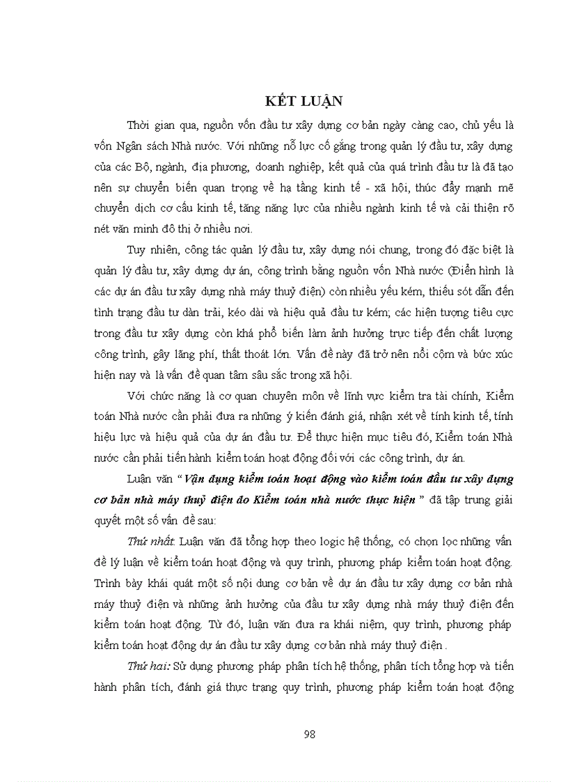 image for page Vận dụng kiểm toán hoạt động vào kiểm toán đầu tư xây dựng nhà máy thuỷ điện do kiểm toán nhà nước thực hiện