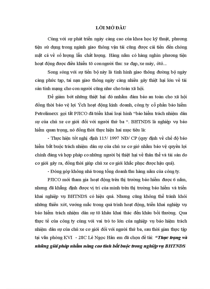 Tình hình triển khai nghiệp vụ BHTNDS của chủ xe cơ giới đối với người thứ ba tại công ty cổ phần bảo hiểm PJICO giai đoạn 1995 2000