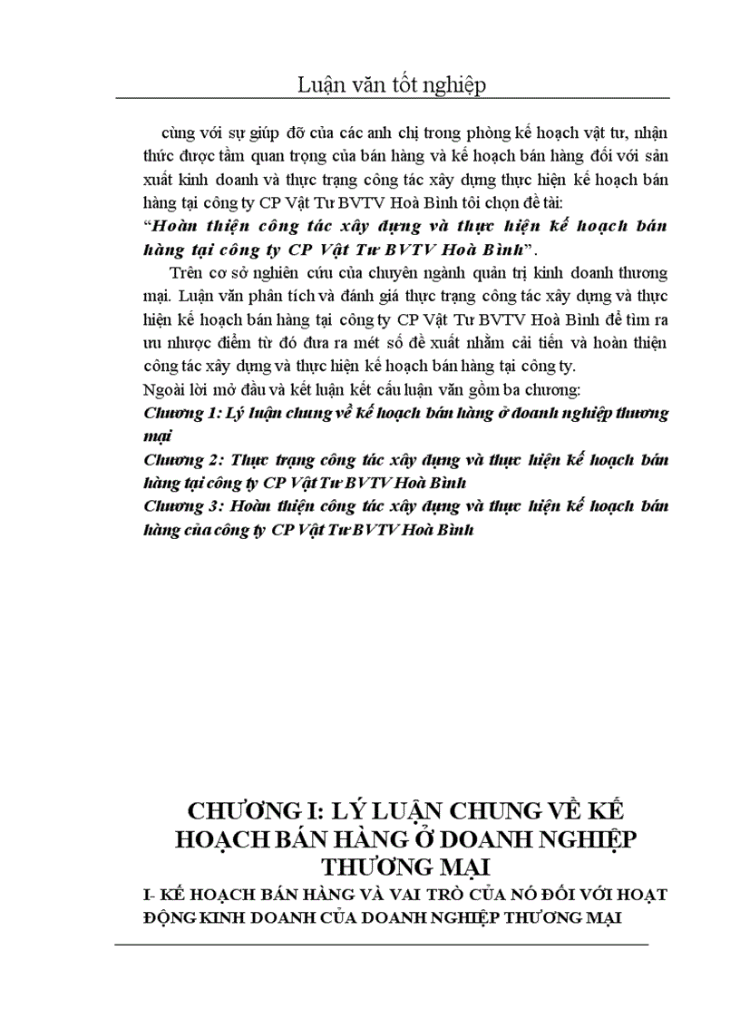 image for page Hoàn thiện công tác xây dựng và thực hiện kế hoạch bán hàng tại công ty CP Vật Tư BVTV Hoà Bình