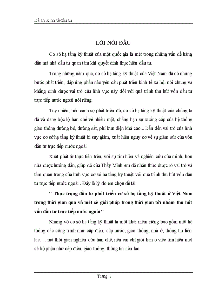 image for page Thực trạng đầu tư phát triển cơ sở hạ tầng kỹ thuật ở Việt Nam trong thời gian qua và một số giải pháp trong thời gian tới nhằm thu hút vốn đầu tư trực tiếp nước ngoài 1