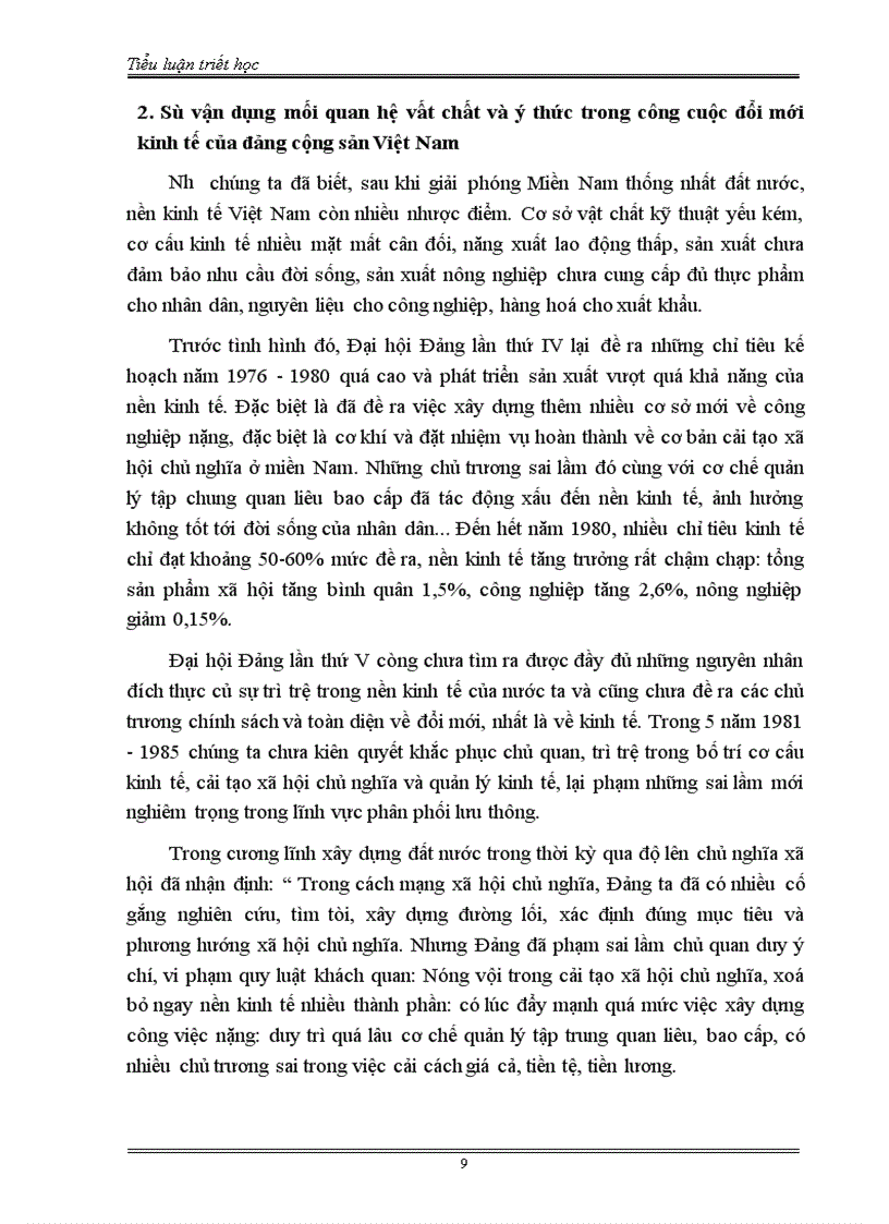 image for page Mối quan hệ biện chứng giữa vật chất ý thức và sự vận dụng của Đảng Cộng Sản Việt Nam trong công cuộc đổi mới kinh tế 1