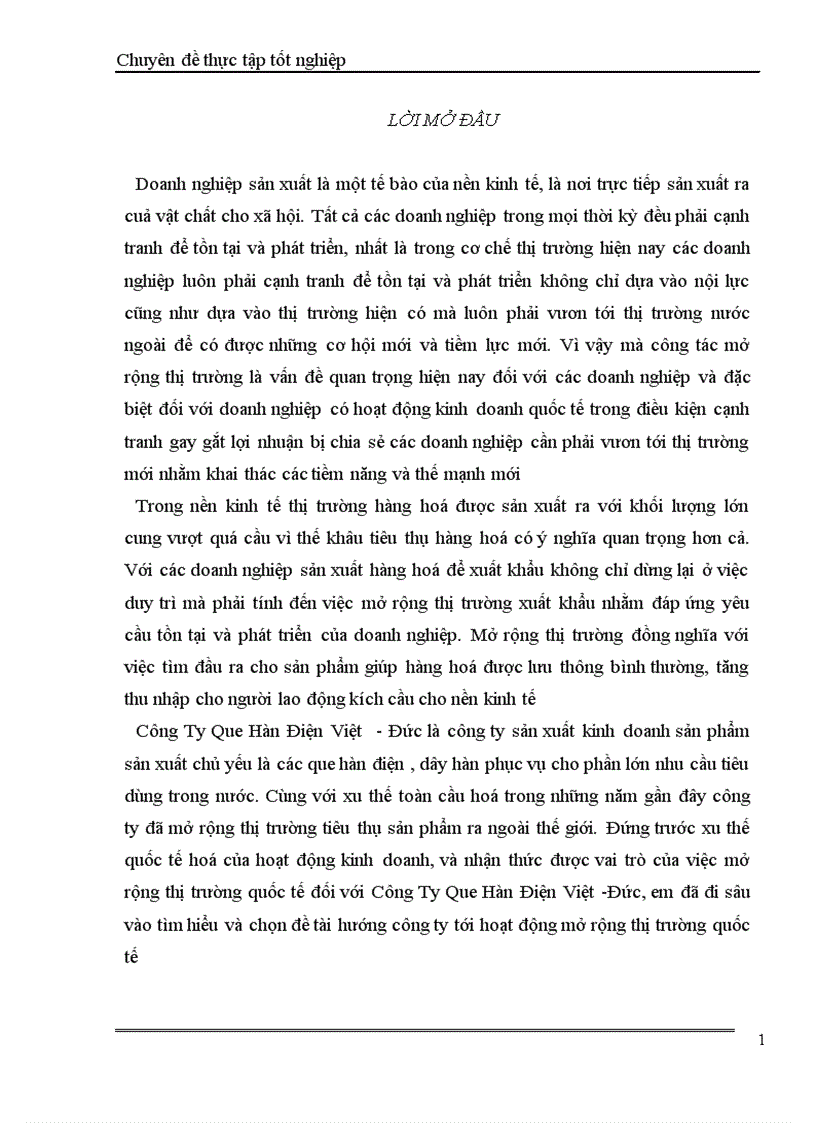 Một số giải pháp nhằm mở rộng thị trường xuất khẩu của Công Ty Que Hàn Điện Việt Đức