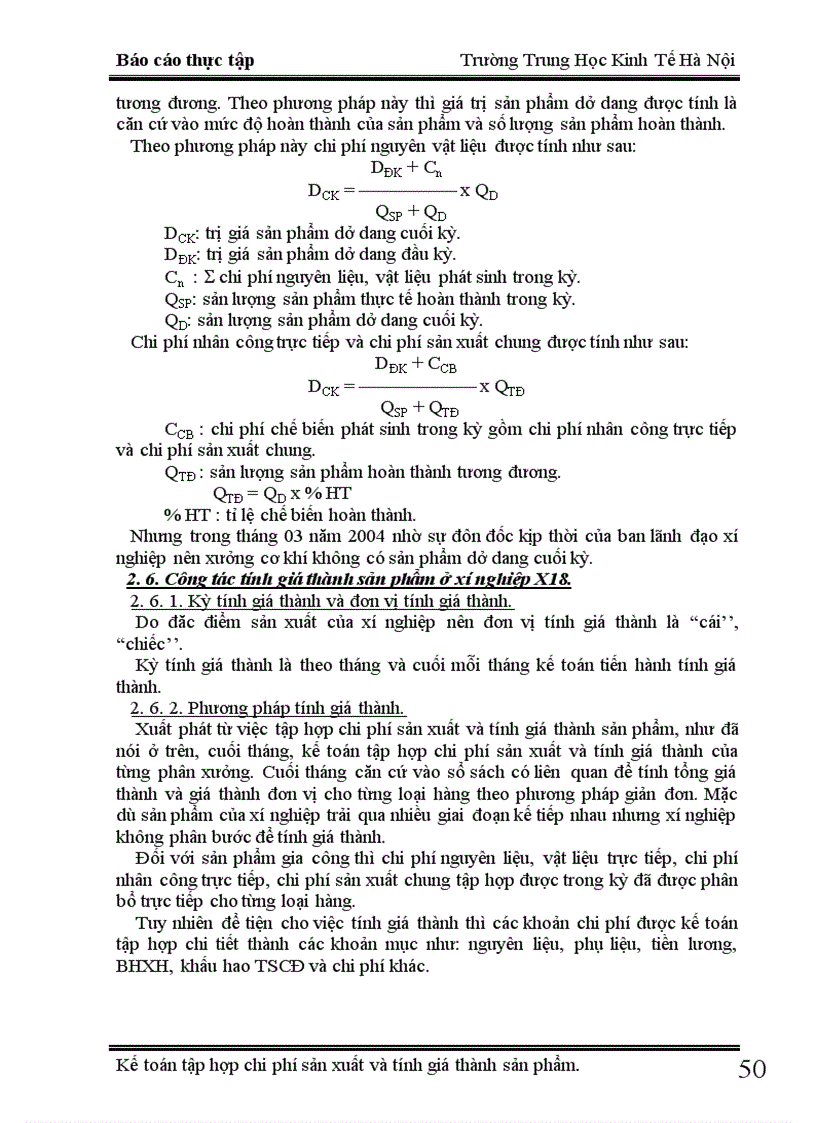 image for page Kế toán tập hợp chi phí sản xuất và tính giá thành sản phẩm tại xí nghiệp X18