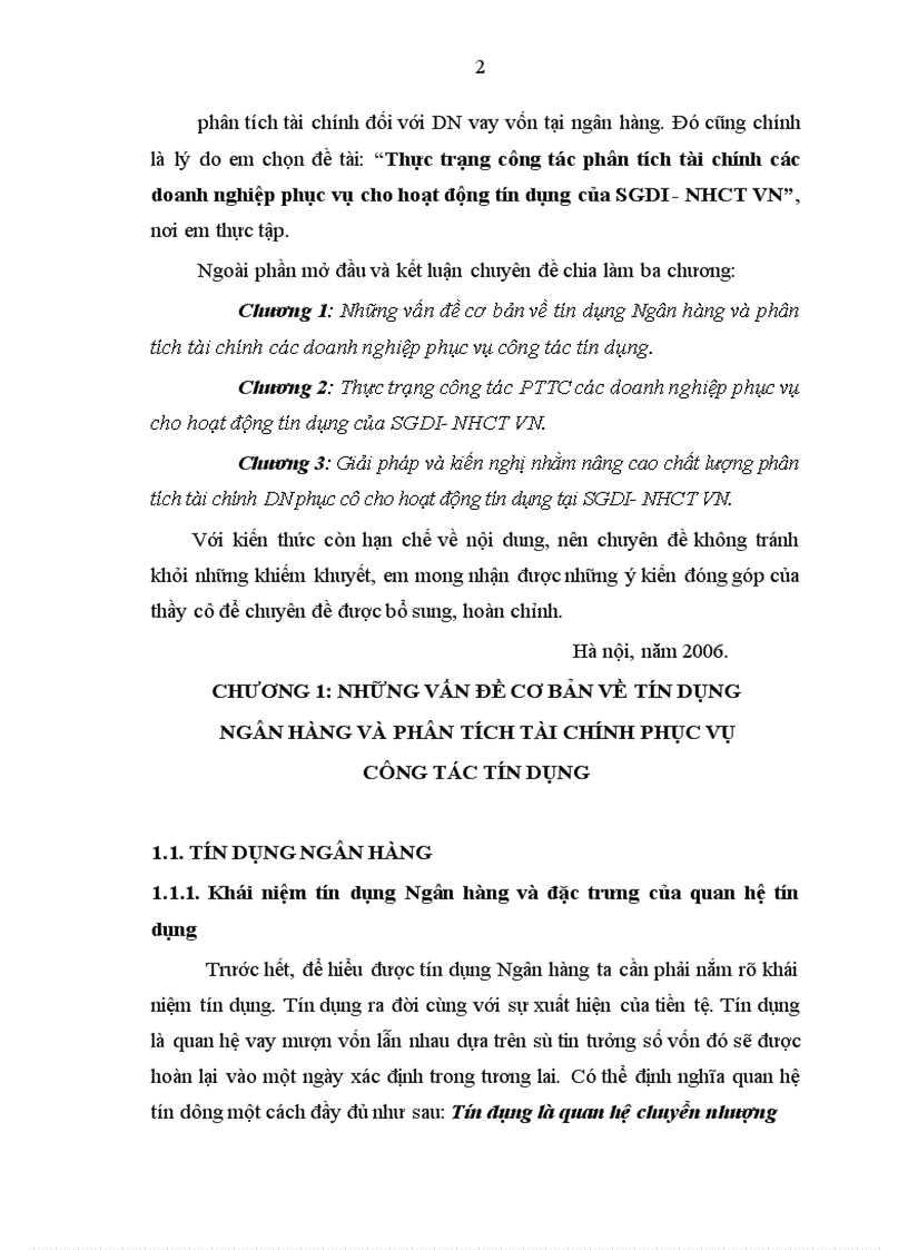 Thực trạng công tác phân tích tài chính các doanh nghiệp phục vụ cho hoạt động tín dụng của SGDI NHCT VN 1