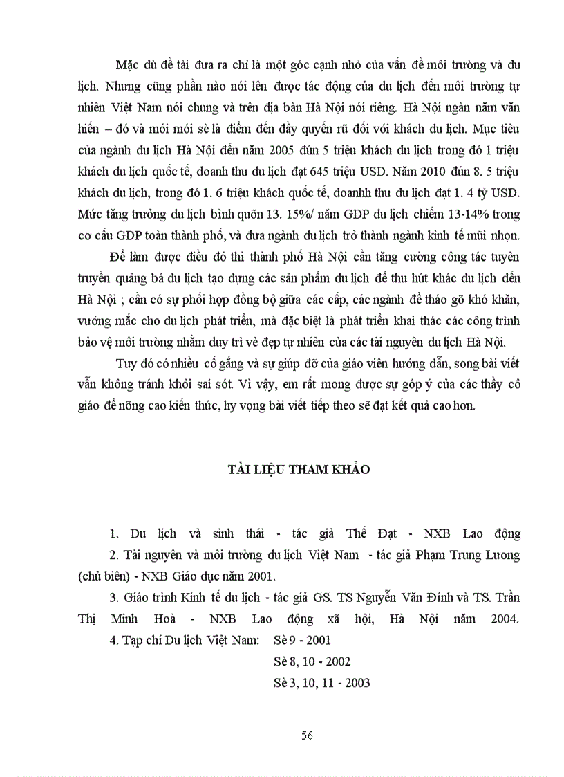 image for page Thực trạng phát triển du lịch và môi trường ở Hà Nội