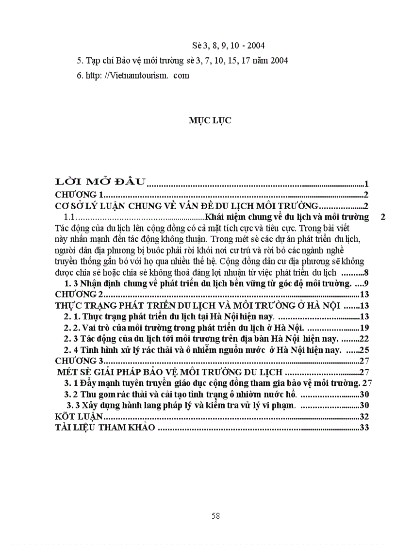 image for page Thực trạng phát triển du lịch và môi trường ở Hà Nội