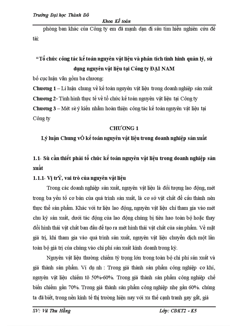 image for page Tổ chức công tác kế toán nguyên vật liệu và phân tích tình hình quản lý sử dụng nguyên vật liệu tại Công ty ĐẠI NAM
