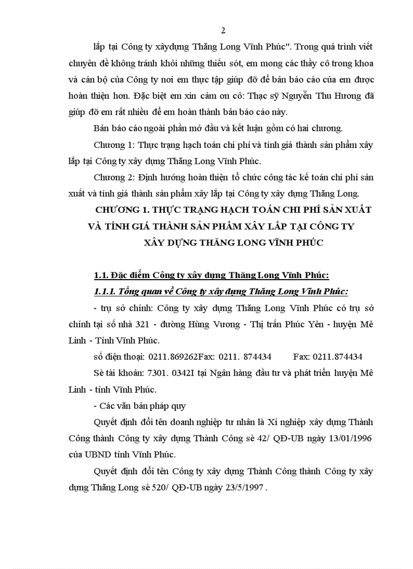 image for page Thực trạng hạch toán chi phí sản xuất và tính giá thành sản phẩm xây lắp tại Công ty xây dựng Thăng Long Vĩnh Phúc