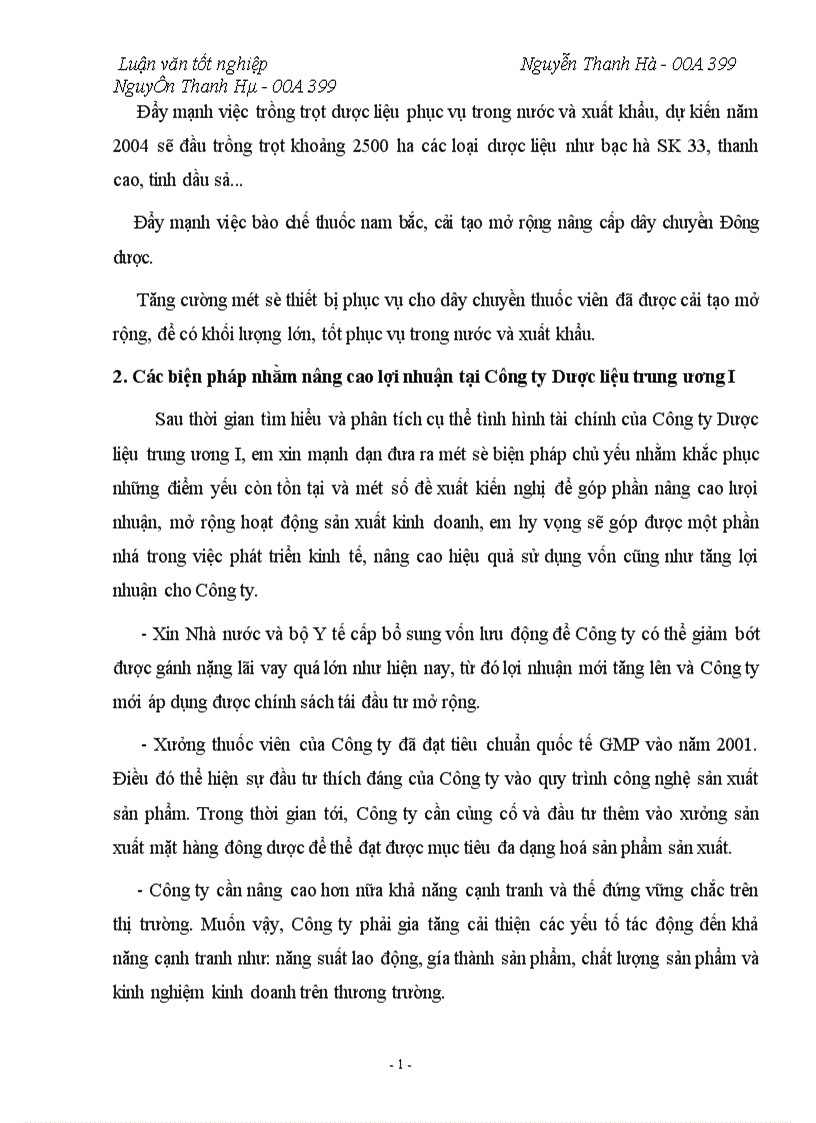 image for page Lợi nhuận và một số biện pháp tài chính nhằm tăng lợi nhuận tại Công ty Dược Liệu TW I