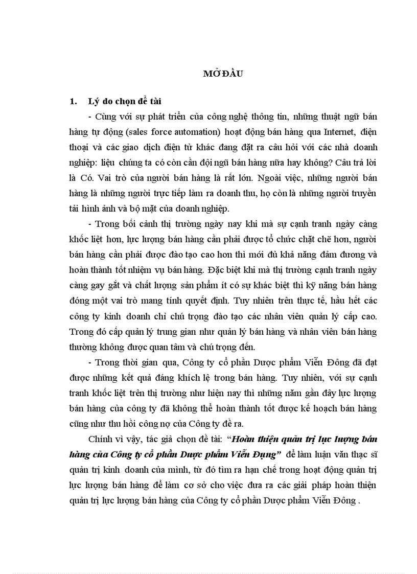 image for page Hoàn thiện quản trị lực lượng bán hàng của Công ty cổ phần Dược phẩm Viễn Đông