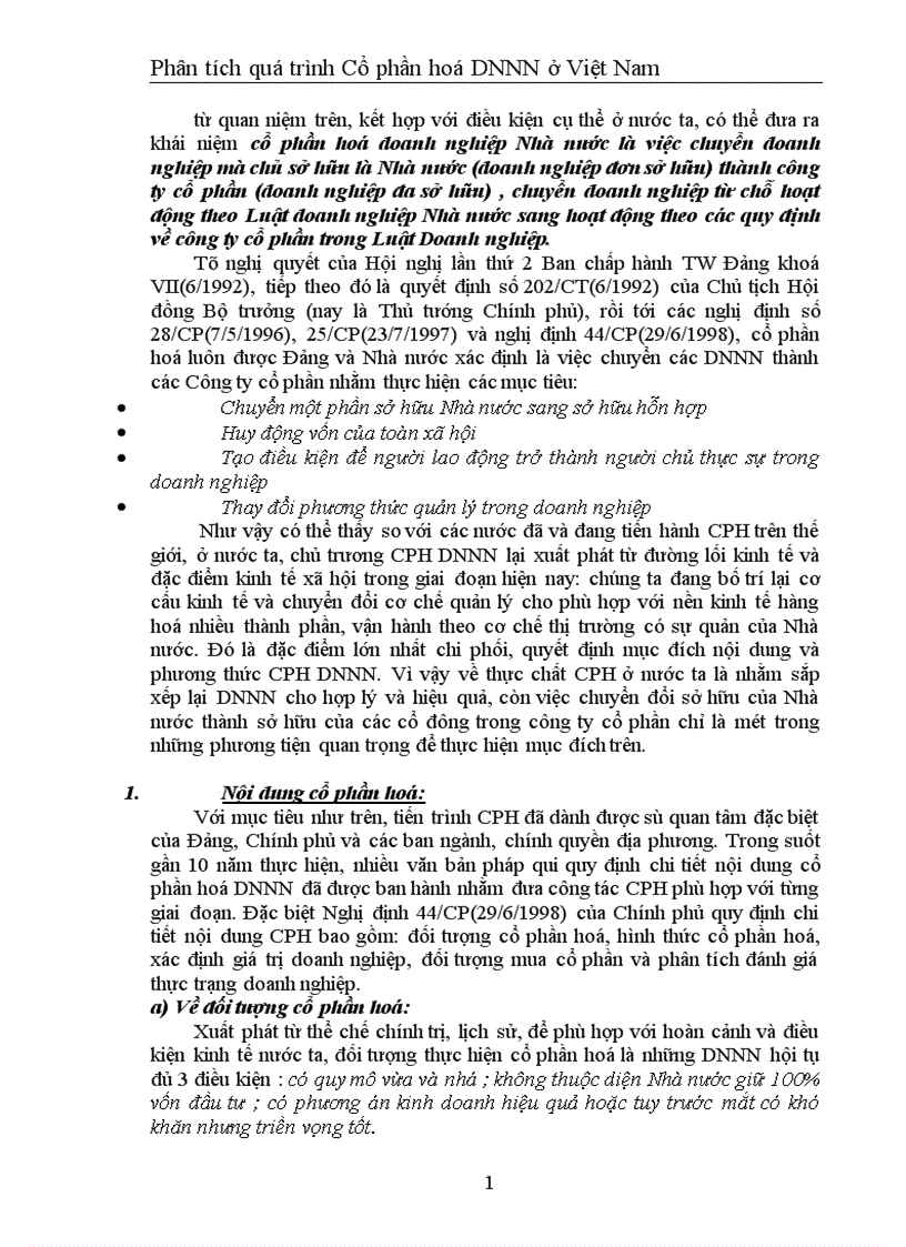 Phân tích quá trình Cổ phần hoá DNNN ở Việt Nam
