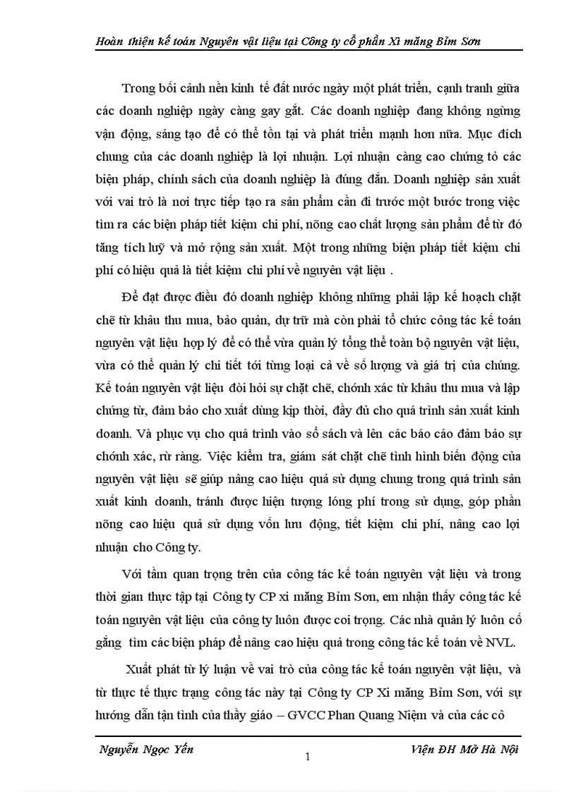 image for page Hoàn thiện kế toán Nguyên vật liệu tại Công ty cổ phần Xi măng Bỉm Sơn