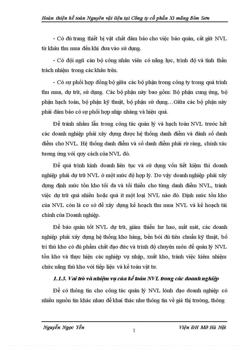 image for page Hoàn thiện kế toán Nguyên vật liệu tại Công ty cổ phần Xi măng Bỉm Sơn