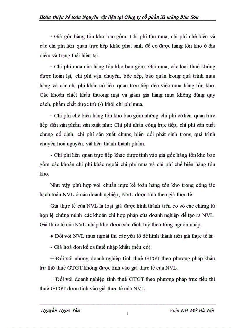 image for page Hoàn thiện kế toán Nguyên vật liệu tại Công ty cổ phần Xi măng Bỉm Sơn