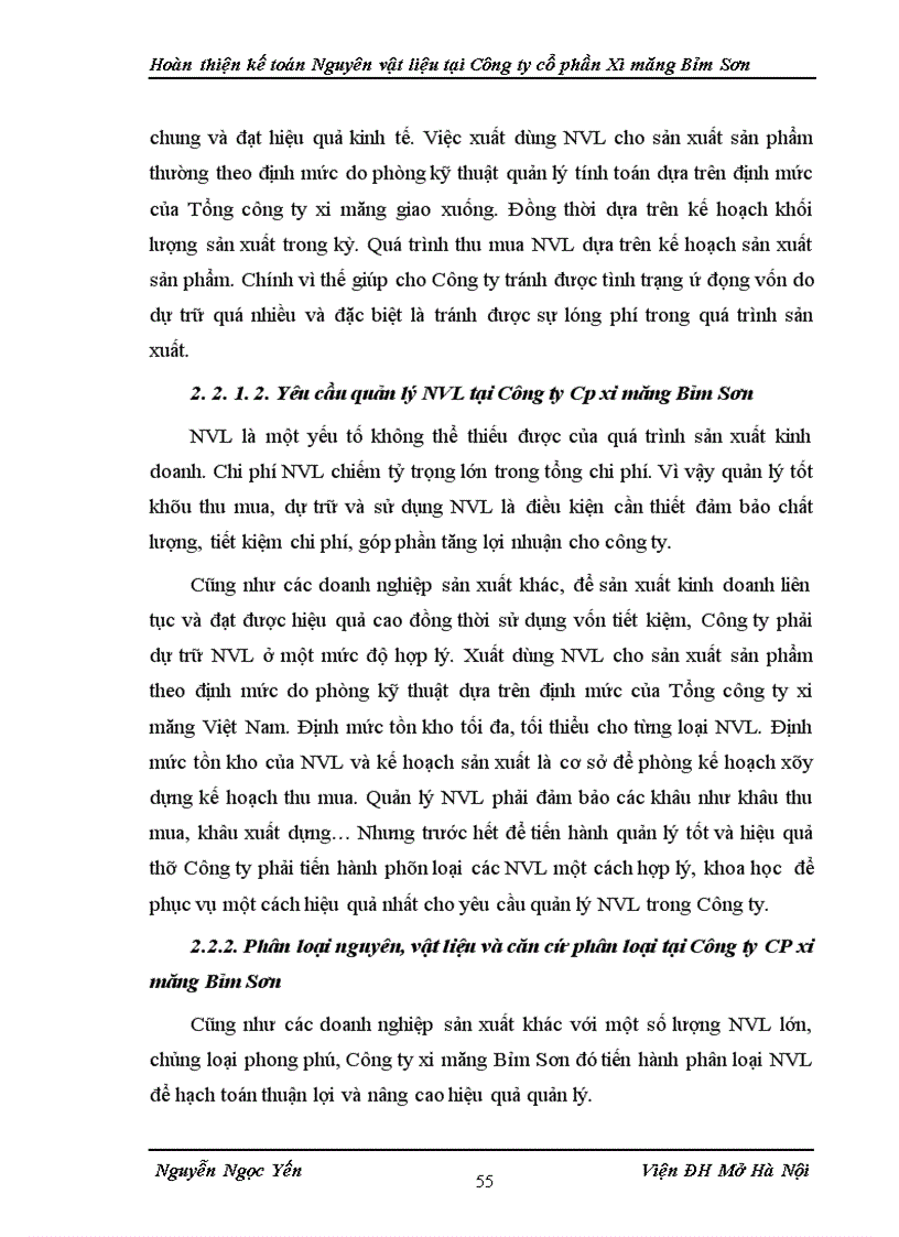 image for page Hoàn thiện kế toán Nguyên vật liệu tại Công ty cổ phần Xi măng Bỉm Sơn