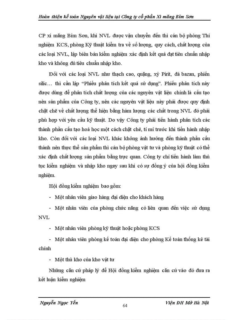 image for page Hoàn thiện kế toán Nguyên vật liệu tại Công ty cổ phần Xi măng Bỉm Sơn