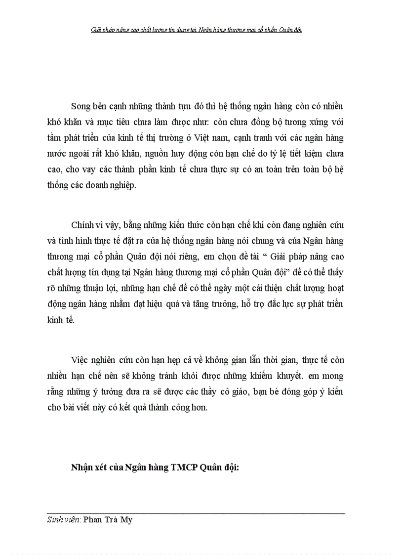 image for page Giải pháp nâng cao chất lượng tín dụng tại Ngân hàng thương mại cổ phần Quân đội 1